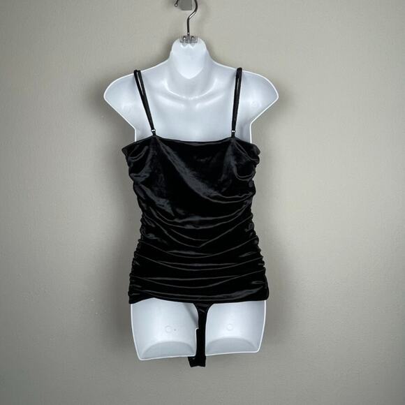 Express Velvet Bodysuit Size M – Adjustable Straps Ruched Sides Y2K Goth Festiva - Picture 3 of 5